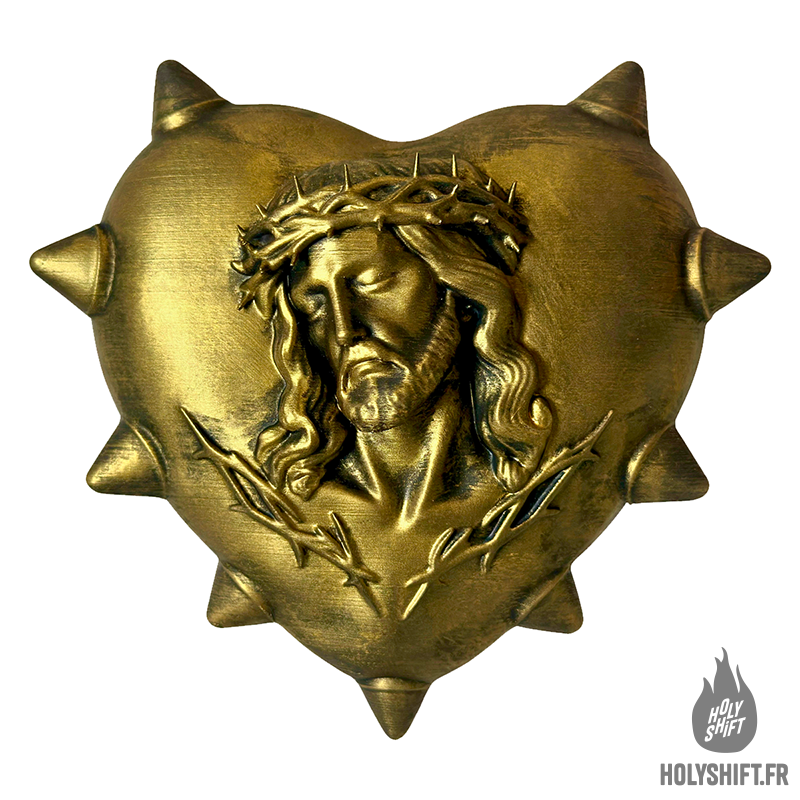 Martyr Heart coeur sacré de Jesus Or Antique- Décoration murale – Image 3